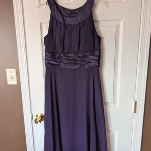 Plum Purple Chiffon Cocktail Dress Halter Neck Ruched Waist Knee-Length Gown